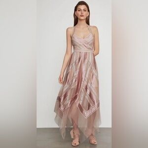 BCBGMaxAzria Gold and Pink Strapless Gown